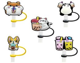 cute boba milk tea soft rubber reusable straw topper accessories cover charms Splash Proof drinking dust plug decorative charm fit2527220