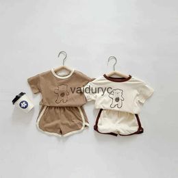 Clothing Sets 2024 Summer Kids Baby Clothing Set Cute Cartoon Bear Tee and Shorts 2 Pcs For Boy And Girls Toddler T-shirt Suit H240429