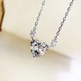 Pendant Necklaces Luxury Fashion Heart Cubic Zirconia Necklace Women Silver Color White/Pink/Yellow Love Wedding Jewelry