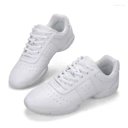 Dance Shoes Women's Breathable Leather White Soft Soled Jazz Salsa Square Practise Sneakers Modern