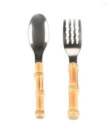 Flatware Sets 304 Stainless Steel Creative Handmade Wooden Handle Bamboo Root Tableware Set Baby Children Kids Small Mini Spoon Fo8584981