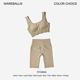 Women's Tracksuits WAREBALL Seamless Womens Yoga Set Sports Bra Sports Shorts Fitness Suit 2-piece Gym Yoga Set Exercise Set 240424