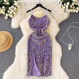 Casual Dresses Luxury Elegant For Women Sexy Sequins Autumn Spicy Girl Femme Side-Slit Vestido Chic Woman Dress French Style Dropship