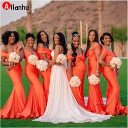 NEW Off Shoulder Mermaid Bridesmaid Dresses African Women Long Orange Wedding Party Dress Customize Robe Soiree De Mariage 2024