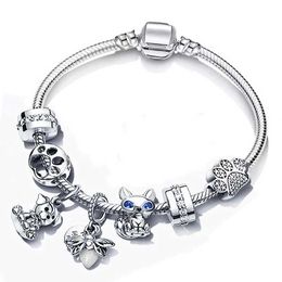 Beaded New silver plated charm bracelet suitable for women with crystal beads pandas DIY fashion brand cute animal pet jewelry gifts