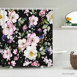 Shower Curtains Colourful Rose Flowers Printing Shower Curtain Bathroom Curtains Flower leaf Waterproof Polyeste Fabric Bathtub Decor