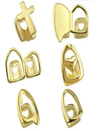 18K Real Gold Braces Punk Hiphop Hollowed Single Teeth Grillz Dental Mouth Fang Grills Tooth Cap Cosplay Party Rapper Jewellery Gift7744847