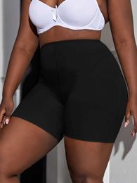 Women's Shorts Finjani Plus size womens wide waisted shorts casual stretch and smooth seamless mid rise boys shorts - blackL2404