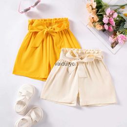 Shorts Summer Girls Shorts 2-Piece Combo Pack Solid Fashion Elastic Waist Shorts Belt Bow Decoration Toddler Versatile Casual Shorts H240509