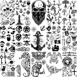 Tattoo Transfer Anchor Pirate Skull Temporary Tattoos For Women Adult Men Kids Boy Astronaut Ship Seahorse Fake Tattoo Neck Arm Hand Small Tatoo 240426