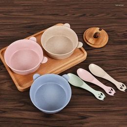 Bowls Baby Bowl Spoon Feeding Tableware Set Cartoon Bear Kids Dishes Eating Dinnerware Anti- Wheat Straw Training Plate