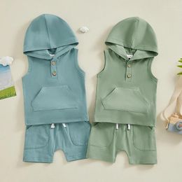 Clothing Sets 0-36months Baby Boys Shorts Set Sleeveless Hooded Vest With Elastic Waist Infant Summer Outfit