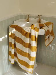 Towel Vintage Ins Bath Solid Color Striped Pure Cotton For Washing Face Absorbent Towels Adults