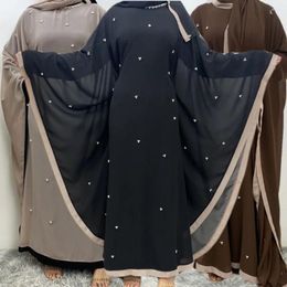 Ethnic Clothing Muslim Islamic Women's Bat Sleeve Dress 2PCS Hijab Abaya Kaftan Dubai Beaded Gown Loose Vestidos Arab Robe Ramadan