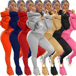 New designer Lounge wear Stacked Leggings Two Piece Tracksuits Sexy Off Shoulder Puff Sleeve Backless Hoodie Top with Pants Tracksuit Outfits Women