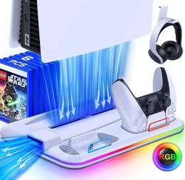 Stands RGB Cooling Stand with Cooling Fan and Dual Controller Cooling Charger Station for Playstation 5 Console Disc&Digital Edition