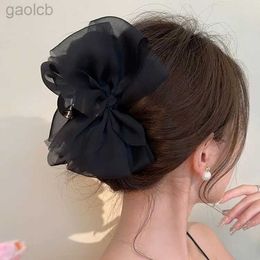 Hair Clips Barrettes Fashion Mesh Tulle Large Bow Grab Clip Elegant Retro Female Net Yarn Ponytail Braid Claw Clip Hair Accessories Gift Headdress 240426