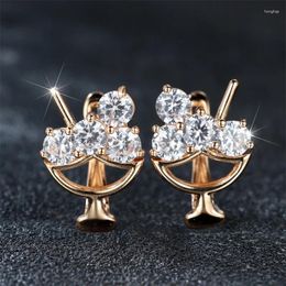 Backs Earrings Cute Female White Round Cup Charm Gold Colour Wedding Jewellery For Women