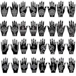 Tattoo Transfer 16 Pairs Professional Henna Tattoo Stencil Temporary Hand Body Art Sticker Indian Glitter Airbrush Tattoo Templates for Wedding 240426