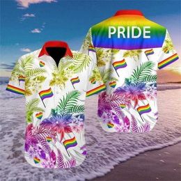 Men's Casual Shirts LGBT American Pride Hawaiian 3D Hawaii Shirts Summer Aloha Shirt Gift For LGBT Fashion Street Gay Lesbian Floral Shirts Cool Top 240424