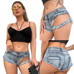 Women's Shorts New Sexy Hole Hollow Out Elastic Denim Shorts Womens hotpants Jeans Bar Dj Clubwear European and American Style Y240425