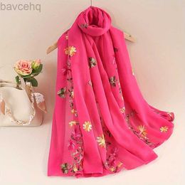 Shawls Fashionable design embroidered flower pattern womens scarf shawl elegant and breathable daily versatile accessory 85 * 180cm d240426
