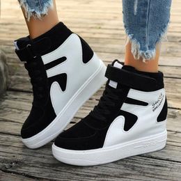 Casual Shoes Designer Sneakers For Women 2024 Autumn High Top Lace Up Women's Vulcanised Heightened Thick Sole Fashionable