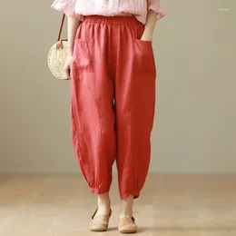 Women's Pants Arrival 2024 Summer Arts Style Women Elastic Waist Loose Ankle-length All-matched Casual Cotton Linen Harem V874