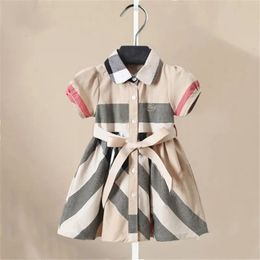 Girl Dress Fashion Plaid Shirt Dress for Girls Single-breasted Kids Party Dress with Sashes Autumn England Clothes for Girls 240425