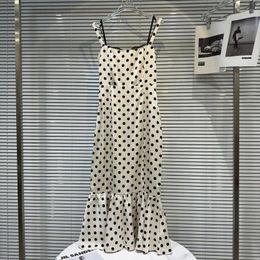 Casual Dresses PREPOMP 2024 Summer Arrival Sleeveless Polka Dot Patchwork Ruffles Spaghetti Strap Long Beige Dress Women GP816