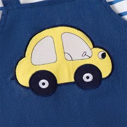 Clothing Sets Cartoon Car Print Romper Baby Boy Short Sleeve Striped Jumpsuit Infant Suspender Overalls Shorts Summer Clothes