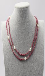 GuaiGuai Jewellery Natural Faceted Red Tourmaline Cultured white rice Pearl Necklace 175quot Handmade For Women4543087