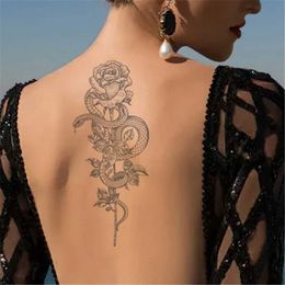 QZ1O Tattoo Transfer 2023 Summer Snake Flower Temporary Tattoos Sticker Waterproof Cool Dark Style Unisex Water Transfer Fake Tattoo Women Accessory 240427