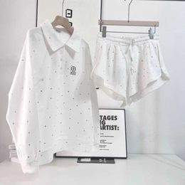 New designer Spring and Summer Womens Polo Shirt Hot Diamond Sweater Lazy Shorts Set