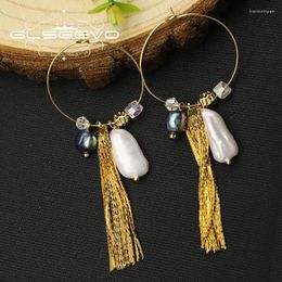 Stud Earrings Glseevo Natural Pearl Metal Brass Gold-Plated Tassel Women Birthday Party Luxury Gift Jewellery GE1061