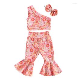 Clothing Sets Toddler Baby Girls Summer Outfit Floral Sleeveless One Shoulder Vest And Flared Pants With Headband 3Pcs Boho