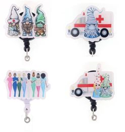 10 pcslot Custom Key Rings Mix Design Ambulance Lady Girl Acrylic Retractable Medical Badge Holder Yoyo Pull Reel Doctors ID Name9293224