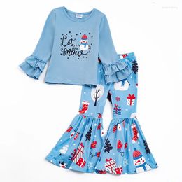 Clothing Sets Girlymax Christmas Baby Girls Let It Snow Snowman Flare Pants Ruffles Set Cotton Kids