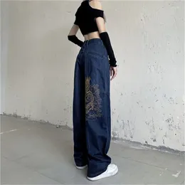 Women's Jeans Clothing Fashionable Embroidery Wild Trend Loose Autumn Clothes Wide Leg Unisex Mom Baggy Cargo Pants Y2K