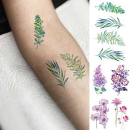 Tattoo Transfer Green Plant Waterproof Temporary Tattoo Sticker Woman Girl Man Colour Flower Flash Tatoo Ankle Body Art Transferable Fake Tatto 240427