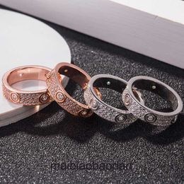 High End jewelry rings for Carter womens Silver full sky three row diamond love couple plated with 18K Rose Gold full diamond screw pair Original 1:1 With Real Logo