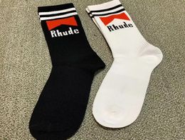 Rhude Socks Men Women Casual High Quality Cotton Rhude Crew Sock Black White Color6355433