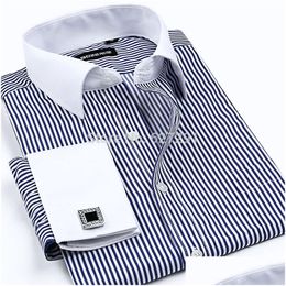 Mens Dress Shirts Wholesale-New High Quality Fashion Business Casual Shirt With French Cufflinks Xxxxl Drop Delivery Apparel Clothing Otl5U