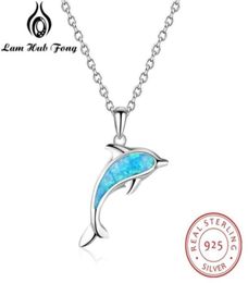 925 Sterling Silver Necklaces Pendants Cute Dolphin Shape Blue Opal Necklace 925 Jewellery Gift for Women Lam Hub Fong 210929271h6161524