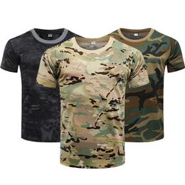 Tactical T-shirts Camouflage tactical shirt short sleeved mens quick drying battle T-shirt camouflage outdoor sports hiking hunting shirt 240426