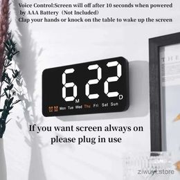 Desk Table Clocks Voice Control Large Digital Wall Clock Temperature Date Week DST Snooze Table Clock 12/24H Dual Alarm Wall-mounted LED Clock