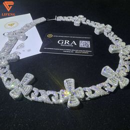 Custom Design 925 Silver Fashion Jewelry Necklace Moissanite Diamond Hip Hop Iced Out Cross Cuban Link Chain