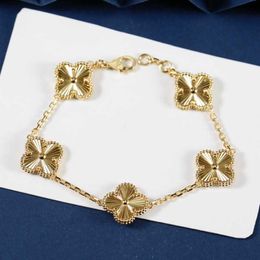 Top luxury fine designer Jewellery Vancefe High Version Lucky Flower Double sided Bracelet 18k Rose Gold Red Jade Marrow Five Flower Bracelet for Women