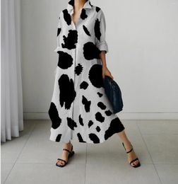 Casual Dresses 2024 Women's 3D Leopard Print Shirt Dress Fashionable Slim Fit Comfortable High Quality Robe Large