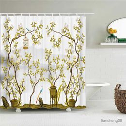 Shower Curtains Chinese style Flowers Birds Shower Curtains Printed Bath Curtains Bathroom Waterproof Fabric With 12 Hooks Home Decor Screen